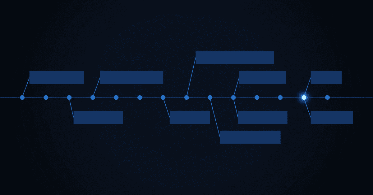 Abstract flat geometric illustration of horizontal timeline bars and a schedule grid in blue tones, evoking a release planning calendar with no text or UI elements.
