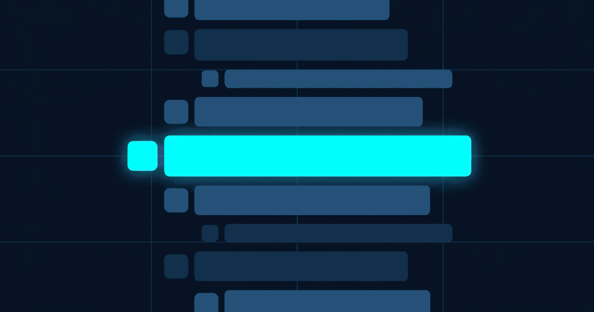 Abstract flat geometric illustration of stacked checklist bars and a schedule grid in blue tones on a dark ground, evoking a release checklist with no text or UI elements.