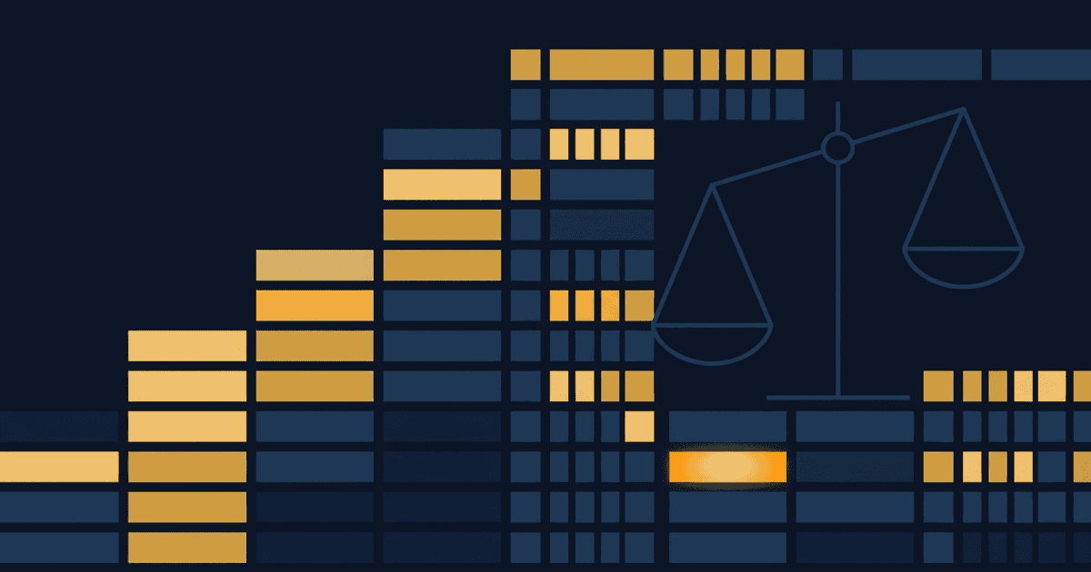 Abstract flat geometric illustration of stacked ledger bars and a balance motif in amber and gold tones on a dark ground, with one bright focal shape, evoking financial tracking with no text or UI elements.