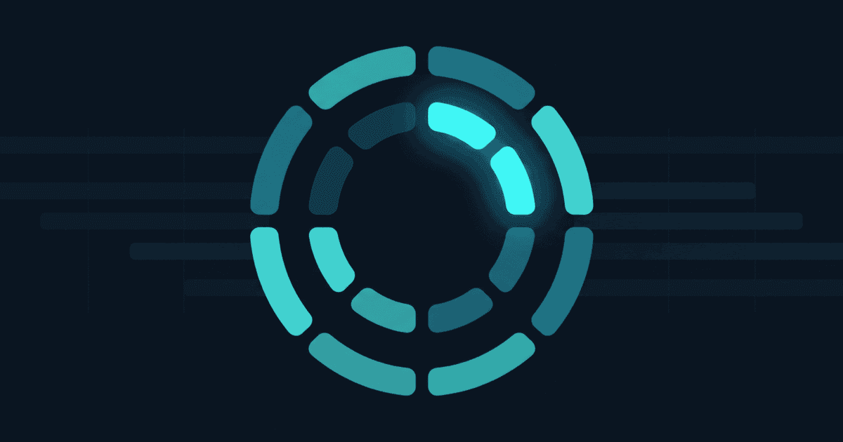 Abstract flat illustration of two concentric segmented rhythm rings in teal and cyan on a dark navy ground, with brighter cyan segments evoking a repeating weekly meeting cadence, no text or UI.
